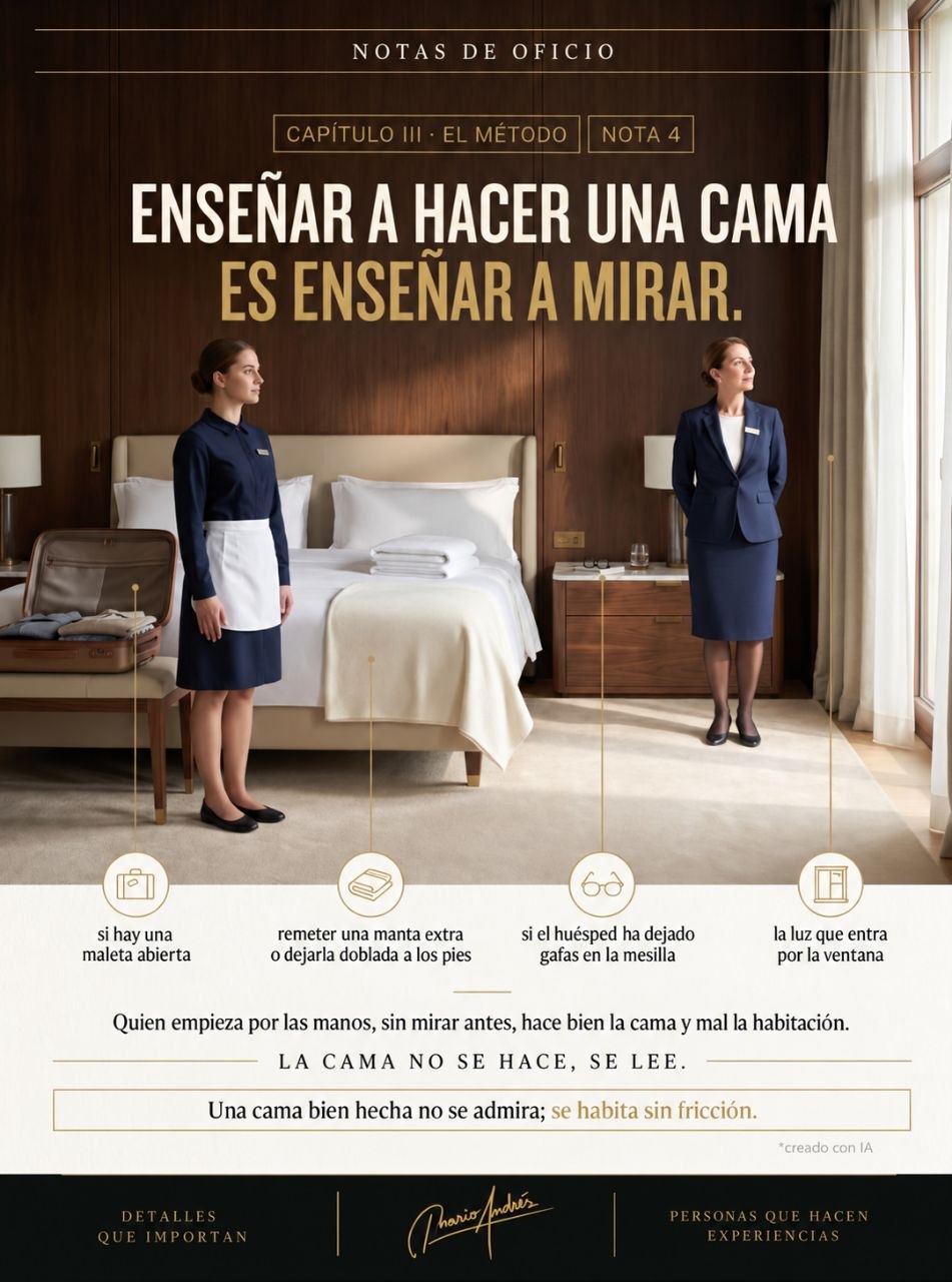 Imagen del post Enseñar a hacer una cama es enseñar a mirar con una habitación de hotel y claves de observación del servicio